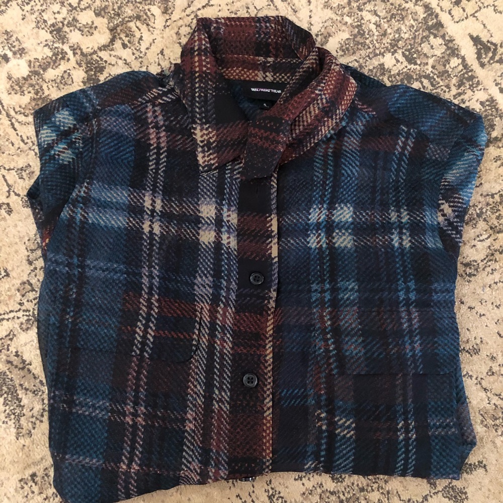 Who What Wear Sheer Plaid Button Down Size S